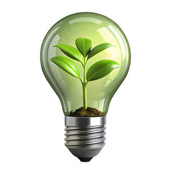 Green sprout in glass bulb isolated on a transparent background