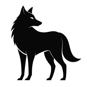 recommend clip art: Black wolf silhouette standing alert white animal