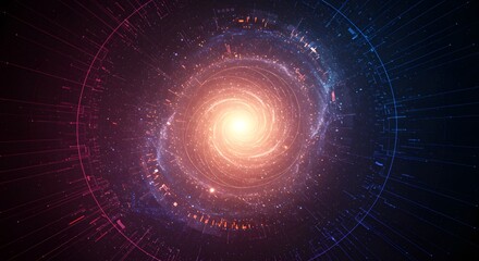 Obraz premium Spiral Galaxy Emitting Bright Light Surrounded by Stars in a Cosmic Abstract Background