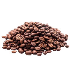 Pile of roasted coffee beans isolated on a transparent background brown dark