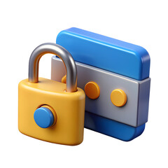 Yellow lock blue card isolated on a transparent background