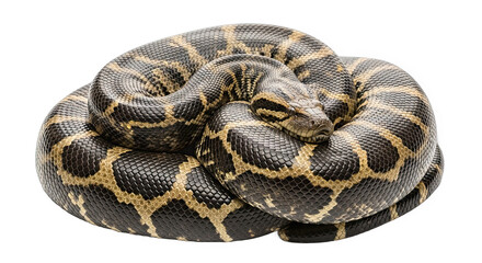 Obraz premium A coiled python snake with a distinctive pattern isolated on transparent background
