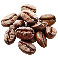 Pile of roasted coffee beans isolated on a transparent background brown