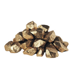 Pile of rough golden nuggets isolated on a transparent background precious metal