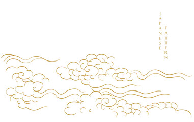 Brush stroke texture with Japanese chinses cloud pattern in vintage style. Abstract art landscape banner design with watercolor texture vector.