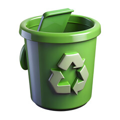 Green recycling bin with symbol isolated on a transparent background