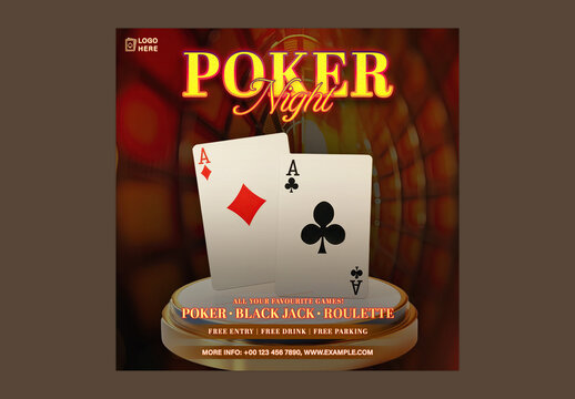 Poker Night Event Flyer Template &ndash; Casino Game Social Media Post Design