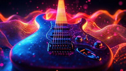 Fototapeta premium Electric guitar with neon light abstract design