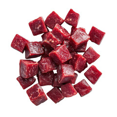 Raw beef cubes isolated on a transparent background meat