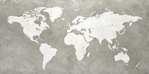  Low Contrast White World Map on Light Stone Texture Background.