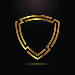 Golden Shield Emblem Intricate Design Shining on Black Background Represents Security and Protection