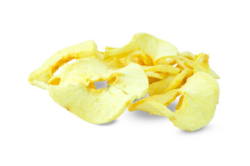 Dried fruit, dried sliced apple isolated on white background with clipping path close up stack,...