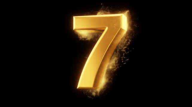 Golden Number Seven with Dynamic Fire Particle Effects on Black Background