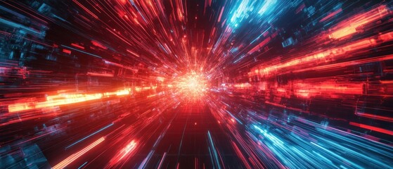 Fototapeta premium Digital tunnel of red and blue light
