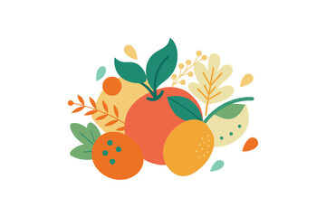 Abstract Fruit Clusters With Stylized Herbs In Boho Pattern