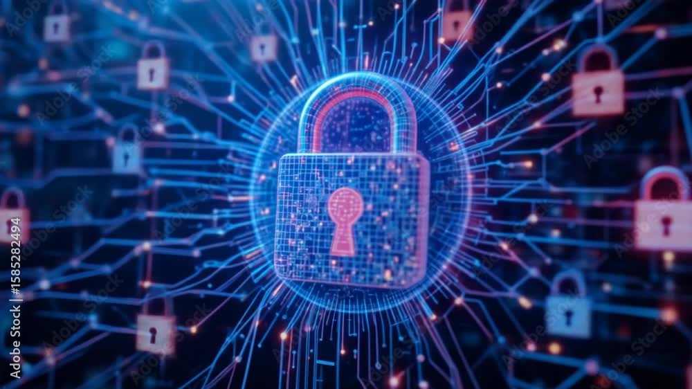 Poster a network with digital keys symbolizes cyber resilience and secure connections. 4k video