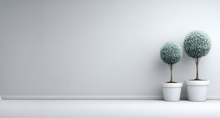 Minimalist potted plants in white pots create serene atmosphere in modern home setting, enhancing elegance of space