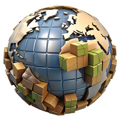 Globe shipping parcels isolated on a transparent background