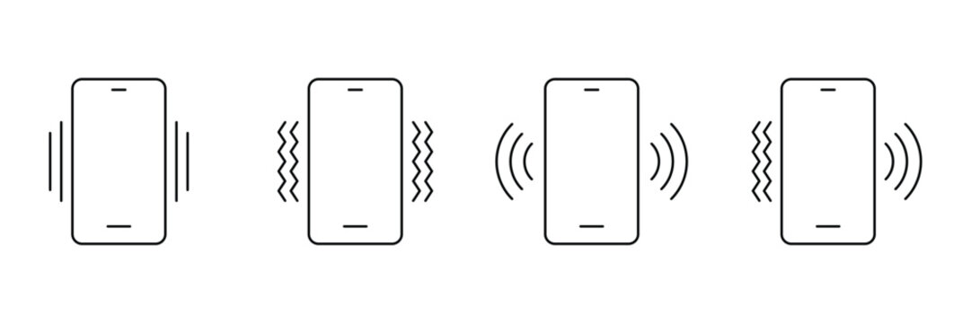 Set of liner ring and vibration mode icon collection. Silent, sound and vibration mode symbol.
