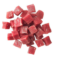 Raw diced beef cubes isolated on a transparent background image