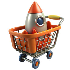Rocket in shopping cart isolated on a transparent background