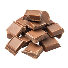 Rich milk chocolate pieces stacked isolated on a transparent background brown sweet