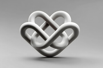 Clean, geometric render of interlocking white curves forming heart shape, symbolizing unity and connection