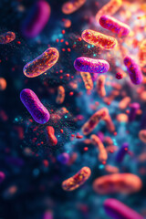 Probiotic Bacteria Under Microscope – 3D Render of Gut Microbiome