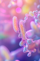 Probiotic Bacteria Under Microscope – 3D Render of Gut Microbiome