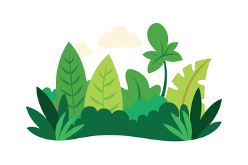 Cartoon Jungle Foliage With Simple Hand Drawn Lines