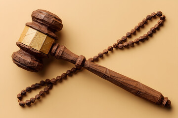 Stylized geometric paper craft gavel with clean angular design, showcasing intricate details and warm color palette