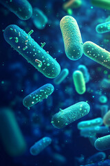Probiotic Bacteria Under Microscope – 3D Render of Gut Microbiome
