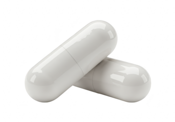 Two white capsules isolated on a plain transparent background