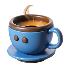 Blue coffee cup with steam isolated on a transparent background