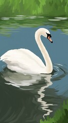 Obraz premium Swan and lake animal bird reflection.