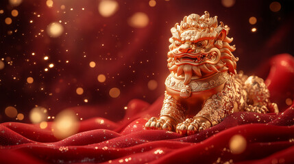 Fototapeta premium Traditional Chinese Lion Dance with a Festive Atmosphere