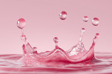 Viscous pink liquid in dynamic motion creates captivating splash, showcasing droplets and waves in vibrant display of color