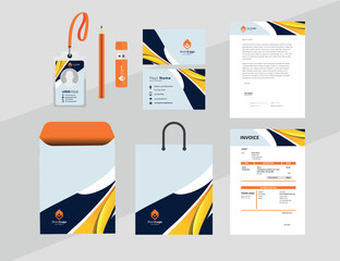 Brand Identity concept of stationery Mock-Up set with abstract graphics. Corporate style layout on stationery mockup template of File folder, annual report, Fyler, Envelope etc