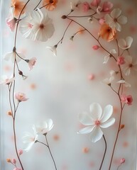Fototapeta premium Delicate floral arrangement featuring a harmonious blend of white and pink blossoms creates serene