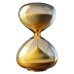 Golden sand falling through glass hourglass isolated on a transparent background