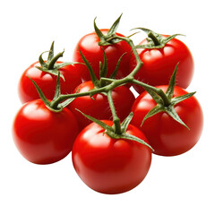 Ripe red grape tomatoes on vine isolated on a transparent background fresh