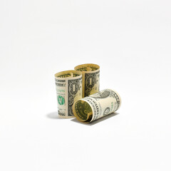 Rolled US Dollar Bills on White - Financial Dynamics & Savings Concepts