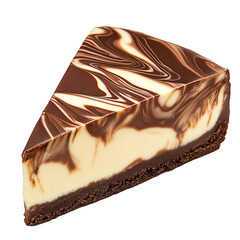 Chocolate cheese cake slice isolated on white background. Fresh chocolate cheese cake closeup.