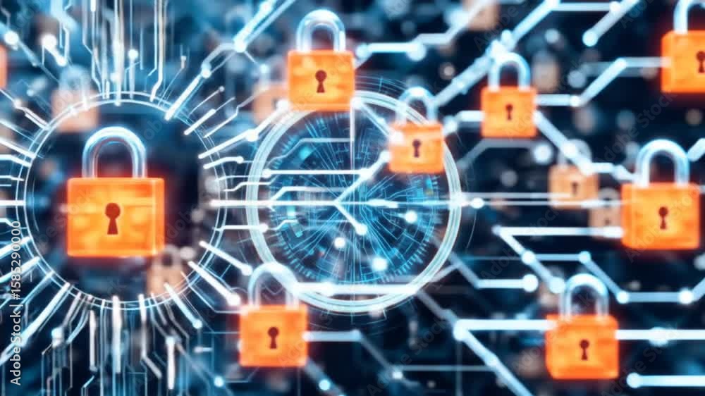 Aufkleber a network with digital keys symbolizes cyber resilience and secure connections. 4k video