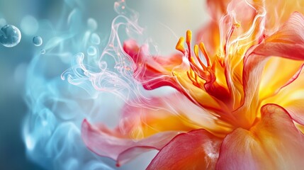 Closeup vibrant flower petals in soft swirl with fantasy glow for dreamy romantic nature background visuals
