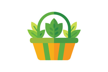 Healthy Leafy Basket Set For Farm Market Vector On White Background