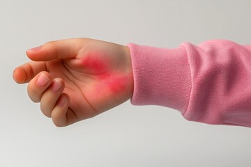 Close-up of a child's hand with a red mark on the palm