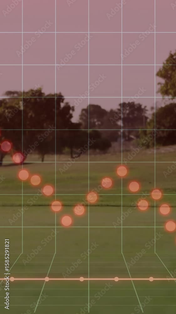 Poster putting on course, golfer with data graph animation overlay in background
