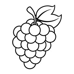 Minimal Grapes Line Art Vector with Leaf and Stem on White Background