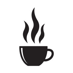 A clean minimalist vector icon of a hot steaming coffee or tea cup with elegant rising steam